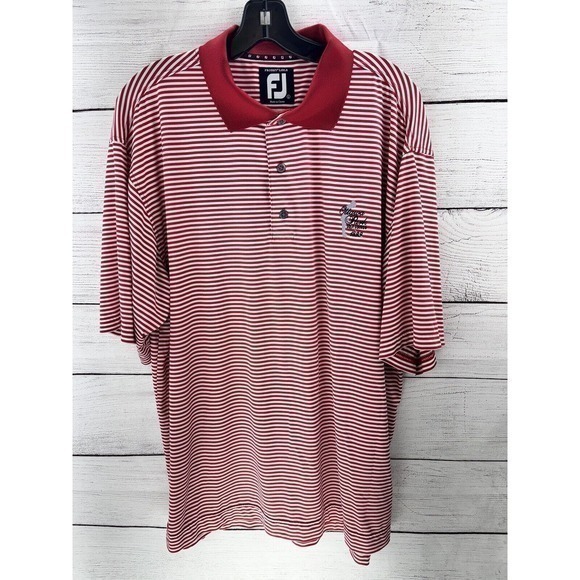 FootJoy FJ Polo Shirt Performance Golf Prodry Lisle Red Striped Large‎ - Picture 1 of 9